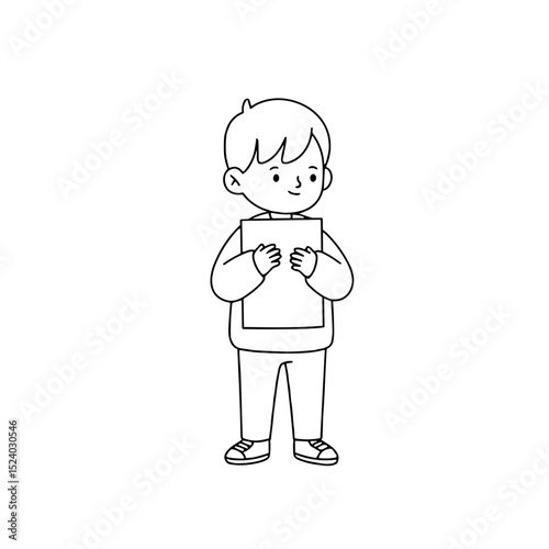 young boy holding a piece of paper