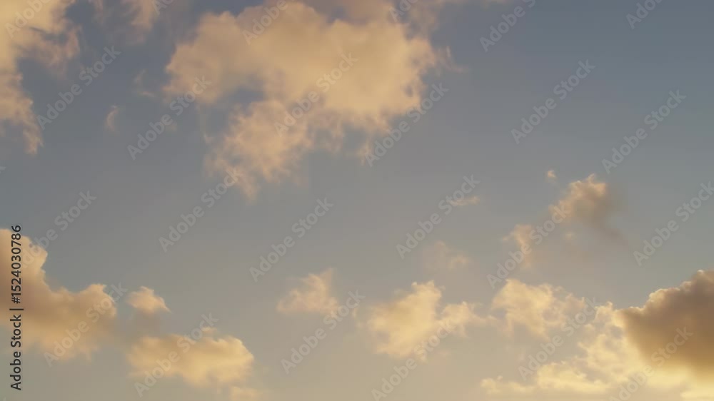 Golden Hour Cloudscape: Gentle Sunset Sky with Cumulus Clouds in Pastel Shades Golden Hour Cloudscape: Gentle Sunset Sky with Cumulus Clouds in Pastel Shades