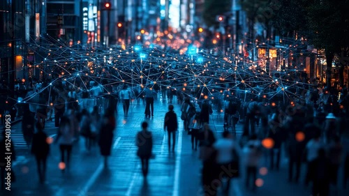 Wallpaper Mural Futuristic Cityscape with People Connected by Digital Network Technology concept Torontodigital.ca