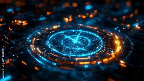 Wallpaper Mural Futuristic Digital Timepiece Animation with Glowing Elements, High-Tech Background Torontodigital.ca