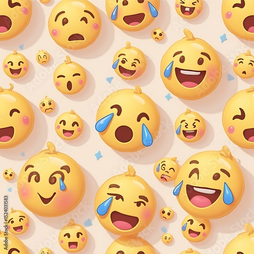 Smiling Faces Pattern with Tears of Joy and Various Expressions