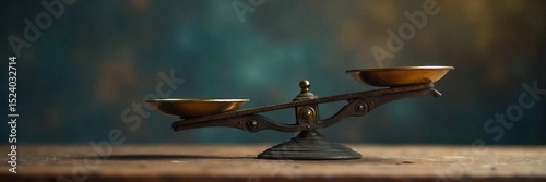 A vintage scale with weights perfectly balanced, symbolizing equilibrium and precision measurement Ideal for concepts of fairness, justice, or scientific accuracy , precision, engineering