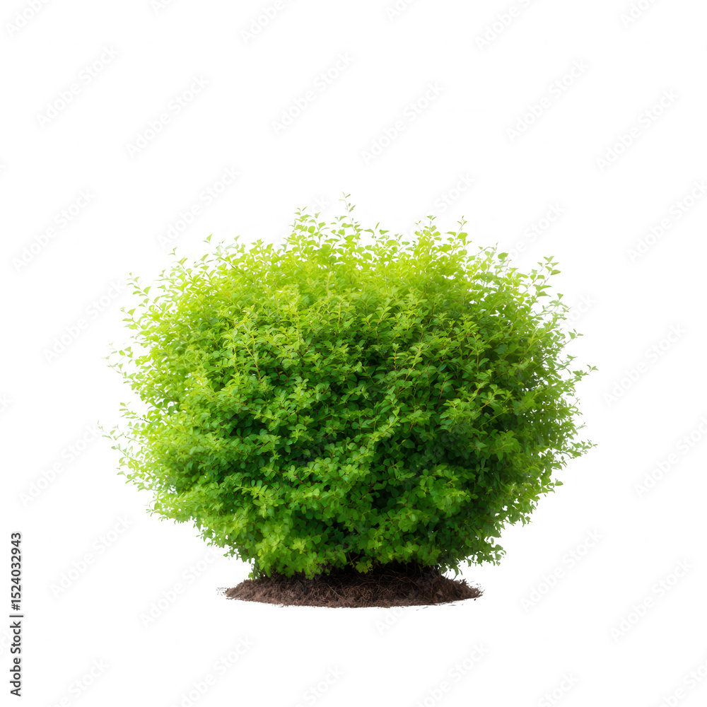 Fototapeta premium Lush green bush on a white isolated background, showcasing its vibrant foliage and natural beauty, perfect for landscaping or gardening themes.