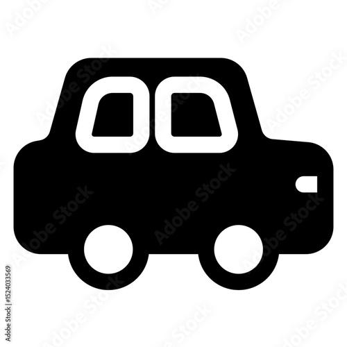 Car is shown in a black and white drawing. The car is a small, compact model with a sleek design