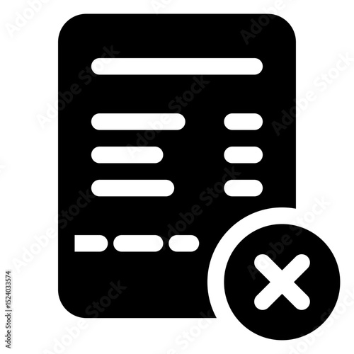 Black and white image of a receipt with an X on it. Concept of rejection or disapproval