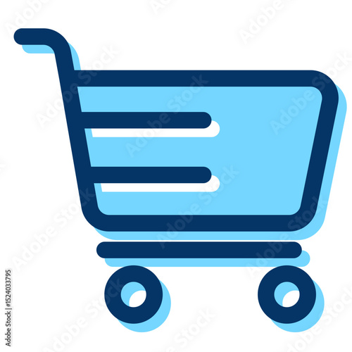 Shopping cart with wheels. It is a black and white image. The cart is empty