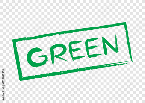 green word stamp in green square frame on transparency background