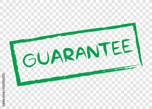 guarantee word stamp in green square frame on transparency background