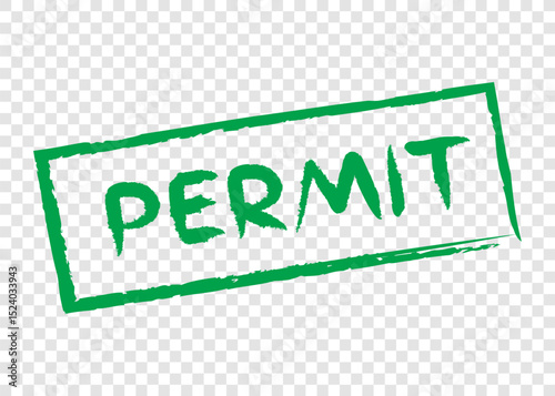 permit word stamp in green square frame on transparency background