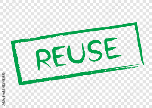 reuse word stamp in green square frame on transparency background