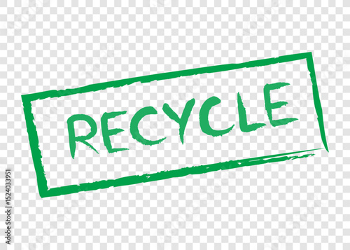 recycle word stamp in green square frame on transparency background