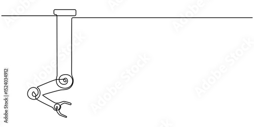One continuous single drawing black line art doodle of robotic arm Industrial, representing automation and AI, Robotic Arm Single Line Icon, Robotic arms or industry manipulator positioned continuous