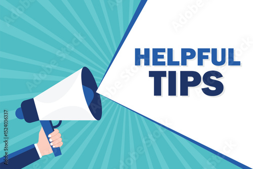 Hand holding megaphone with helpful tips speech bubble