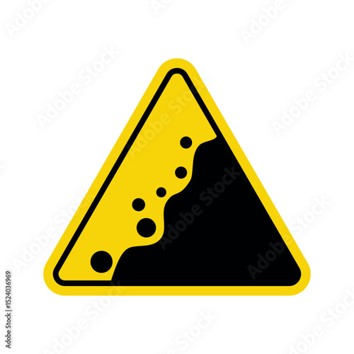 yellow triangular warning sign with landslide hazard symbol
