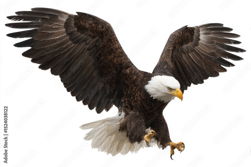 Fototapeta premium Powerful Bald Eagle Flying With Its Wings Spread Wide Open