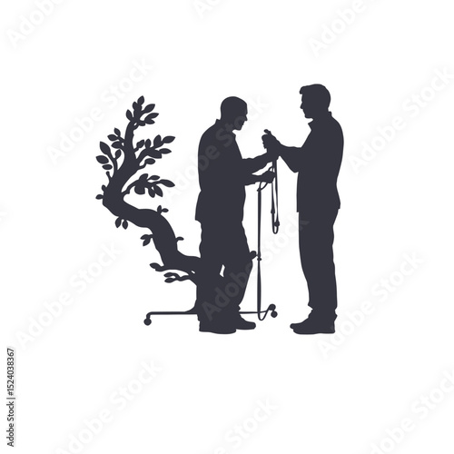 Healthcare Silhouette with IV Tree—Medical Care & Natural Healing Concept | Vector Illustration for Wellness & Healing Designs