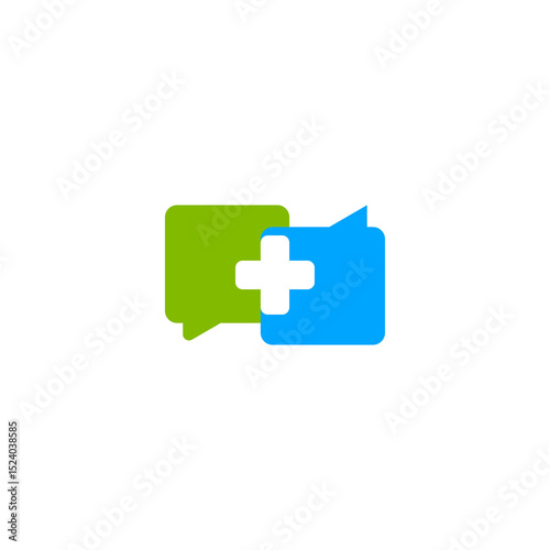 Medical Chat Bubbles: Green and Blue Speech Icons with a White Cross