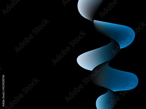 Blue abstract spiral shape on black background creates mysterious and dark abstract mood