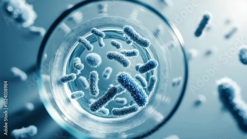 contaminated water and foodborne diseases concept, Microorganisms floating in a glass of water.