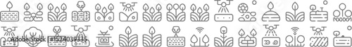 A collection of line icons depicting various aspects of precision agriculture using drones