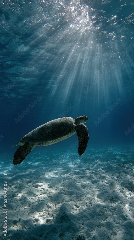 Obraz premium Sea Turtle Drifting Through Ocean Waters in Tropical Sunlight
