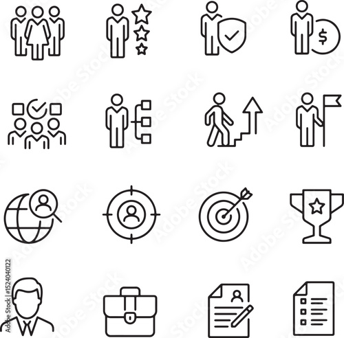 Thin line icon set of human resources hr career hiring employees employment. Symbol collection. Pixel perfect icons,  editable stroke.