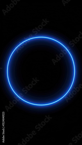 Blue glowing neon circle on black
