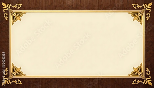 Elegant gold ornamental frame with subtle floral patterns on a beige center and brown background. Ideal for invitations, certificates, or formal decorative use.