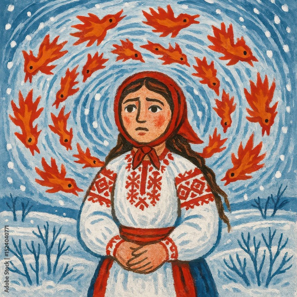 Fototapeta premium Slavic Winter with Spirit Birds