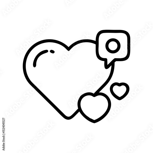 Minimal heart icon with notification bubble and small hearts, representing love, like, or engagement on social platforms.

