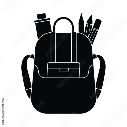 School bag with supplies vector silhouette  