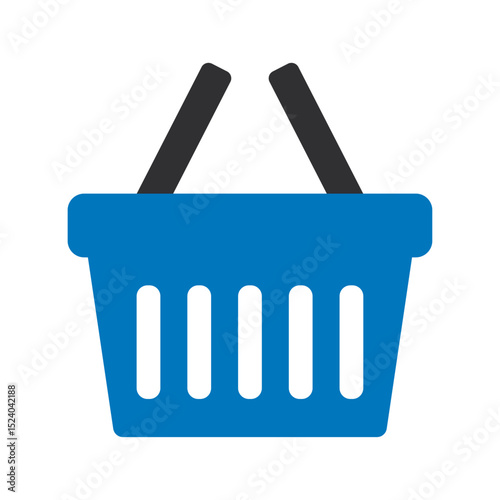 Blue Shopping Basket Vector Icon isolated on white background,e-shop concept, shopping basket icon sign, pictogram supermarket basket ,store container. Hypermarket product carry object, grocery basket