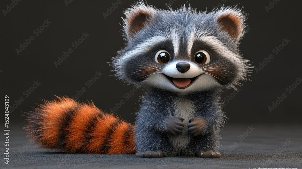 Obraz premium Cute cartoon raccoon, happy and fluffy