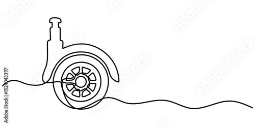 Caster roller wheel outline continuous one line drawing, Set of caster wheel vector icons in outline and solid styles. Perfect for furniture, trolley, industrial, and hardware illustrations. Editable.