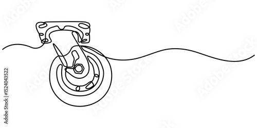 Caster roller wheel outline continuous one line drawing, Set of caster wheel vector icons in outline and solid styles. Perfect for furniture, trolley, industrial, and hardware illustrations. Editable.