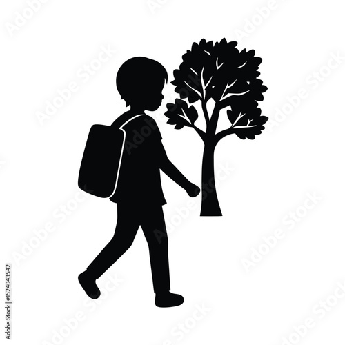 Kid carrying school bag vector silhouette  