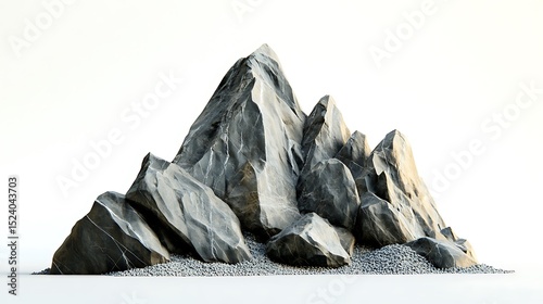 Gray rock formation stock photo for landscaping and garden design with white background studio shot