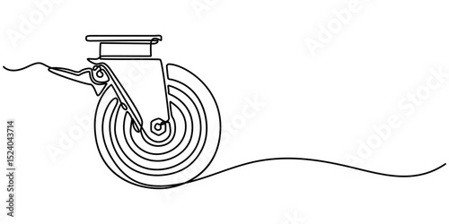 Caster roller wheel outline continuous one line drawing, Set of caster wheel vector icons in outline and solid styles. Perfect for furniture, trolley, industrial, and hardware illustrations. Editable.