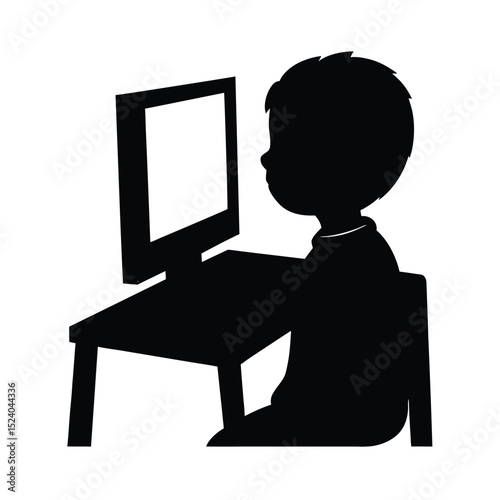 Child at computer desk vector silhouette  