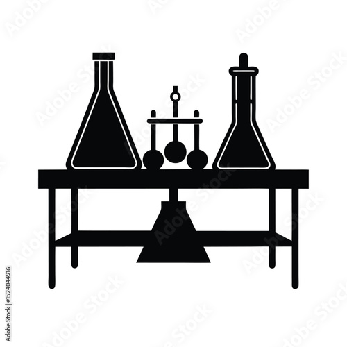 Science lab with tables and beakers vector silhouette  