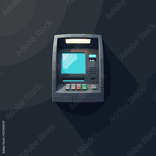 ATM machine with screen and buttons in dark minimalist style  