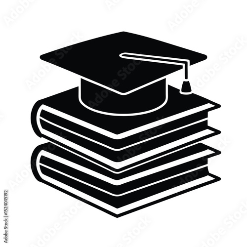 Books with graduation cap vector silhouette  