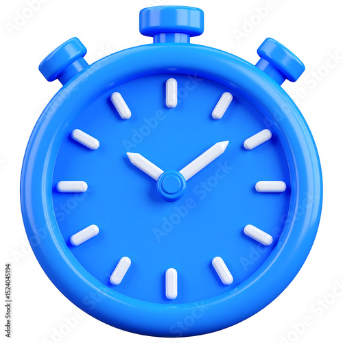 Blue stopwatch time clock timer countdown illustration render graphic isolated on transparent background