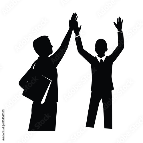 Teacher giving high five vector silhouette  
