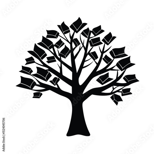 Tree with book leaves vector silhouette  