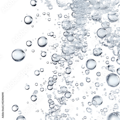 Abstract image of silver bubbles rising on black background