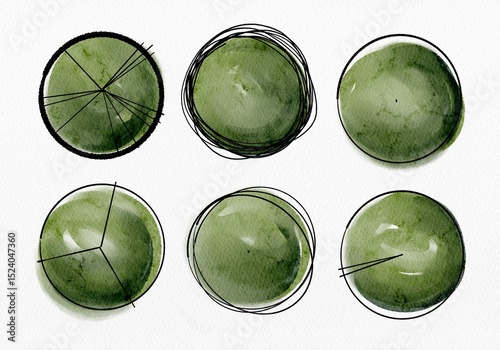 Top View of Watercolor Trees in Different Canopy Shapes Isolated on White Background for Landscape Architecture and Garden Planning.