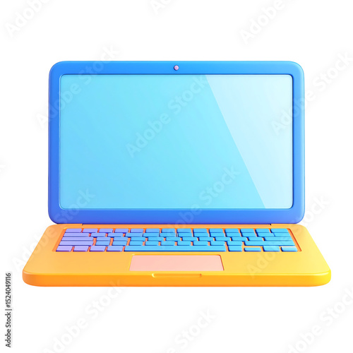 Cartoon laptop computer device technology digital screen keyboard pc isolated on transparent background