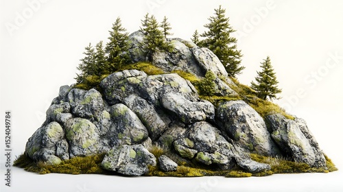 Rocky Mountain Landscape with Evergreen Trees 3D Render