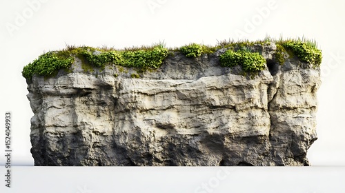3D Render of a Cliff Face with Vegetation, on White Background
